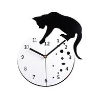 Chat sur un bocal à poissons Horloge murale adorable Horloge murale d'art Chat et poisson Maison Kitty Cat Horloge murale au design moderne Chat Amoureux des animaux de compagnie (A, One Size)