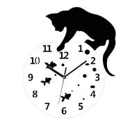 Chat sur un bocal à poissons Horloge murale adorable Horloge murale d'art Chat et poisson Maison Kitty Cat Horloge murale au design moderne Chat Amoureux des animaux de compagnie (B, One Size)
