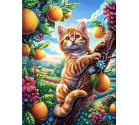 Chat sur Une Branche d'arbre avec des Oranges Puzzle 1000 Pièces pour Adultes Challenge 3D Unique Educa Jeu De Réflexion Relaxation Artistique Cadeau De Famille Décoration 1000 PCS