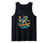 Chat Surf sur Une Planche De Surf Portant des Lunettes De Soleil Chat Rides Surf Débardeur