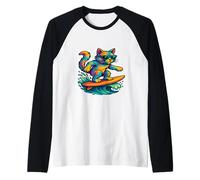 Chat Surf sur Une Planche De Surf Portant des Lunettes De Soleil Chat Rides Surf Manche Raglan
