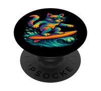 Chat Surf sur Une Planche De Surf Portant des Lunettes De Soleil Chat Rides Surf PopSockets PopGrip Adhésif
