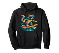 Chat Surf sur Une Planche De Surf Portant des Lunettes De Soleil Chat Rides Surf Sweat à Capuche