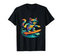 Chat Surf sur Une Planche De Surf Portant des Lunettes De Soleil Chat Rides Surf T-Shirt