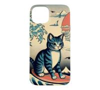 Chat Surfer Hokusai Great Wave Off Kanagawa Art Japonais Coque pour iPhone 15 Plus