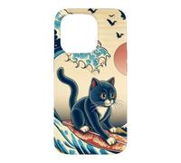 Chat Surfer Hokusai Great Wave Off Kanagawa Art Japonais Coque pour iPhone 15 Pro