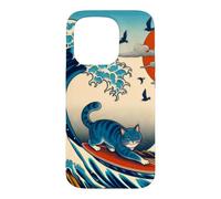 Chat Surfer Hokusai Great Wave Off Kanagawa Art Japonais Coque pour iPhone 15 Pro