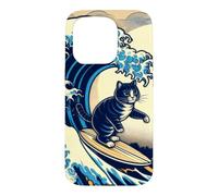 Chat Surfer Hokusai Great Wave Off Kanagawa Art Japonais Coque pour iPhone 15 Pro