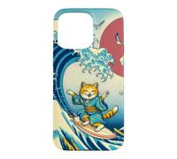 Chat Surfer Hokusai Great Wave Off Kanagawa Art Japonais Coque pour iPhone 15 Pro Max