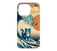Chat Surfer Hokusai Great Wave Off Kanagawa Art Japonais Coque pour iPhone 15 Pro Max