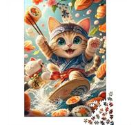 Chat Sushi Fleur Puzzle, 1000 Pièces Jeu D'intérieur Adulte | 52x38cm Carton, Exercice Mental, Ajustement Précis, Amateurs D'art, Réduction Du Stress