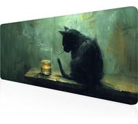 Chat Tapis de Souris 140 x 60 cm Grand Tapis Souris XXL, Noir Mouse Pad, à Bords Cousus, Base en Caoutchouc Antidérapante, sous Main pour Clavier Pad, Decor Maison, Cadeaux pour Hommes PjY11179 M-Y