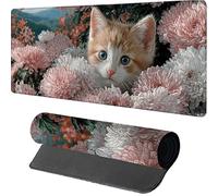 Chat Tapis de Souris Gaming 800x400x3mm, Fleur Tapis de Souris XXL, sous Main Bureau, Mouse Pad avec Rubber Base, Accessoires Bureau, Mousepad avec Coutures sur Les Bords, pour Gamer Travail, B-2049