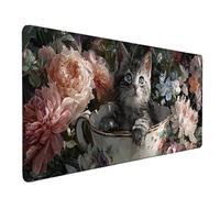 Chat Tapis de Souris XXL 100 x 50 cm, Tapis Souris Noir sous Main Bureau avec Bords Cousus, Imperméable Mouse Pad Base en Caoutchouc Antidérapant Surface pour Gamer, PC, Cadeau Femme -lsy26039A