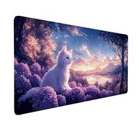 Chat Tapis de Souris XXL 100 x 50 cm, Tapis Souris Violet sous Main Bureau avec Bords Cousus, Imperméable Mouse Pad Base en Caoutchouc Antidérapant Surface pour Gamer, PC, Cadeau Femme -lsy26032J