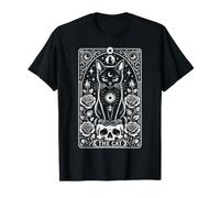 Chat Tarot Gothique Occulte Rose Crânes Art Lune Femmes Filles T-Shirt