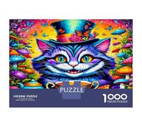 Chat Tasse Couleur 1000 Pièces Puzzle Ambiance surréaliste du Pays des Merveilles Puzzle Premium Carton Extra-épais - Collectionneurs’ Favorite, Détente, Pause Bureau Voyage Et Fêtes 52x38cm/1000pcs