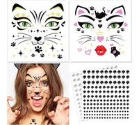 Chat Tatouages Visage Carnaval Costumes De Chat Femmes Enfants Tatouages Temporaires Chat Pierres Brillantes Visage Halloween Tatouage Visage Maquillage Chat Cosplay Costumes De Carnaval