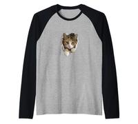 Chat Tea Tiger [Chemise déchirée] Photo [Design étrange] Joli Cadeau en Vrac drôle Manche Raglan