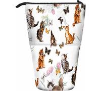 Chat Télescopique Crayon Papeterie Case Stylos Boîte De Rangement avec Fermeture Éclair pour Femmes Hommes Garçons Filles Papillon Animal Animal Mignon Croquis Furryffy Floral Drôle Feuille Nature