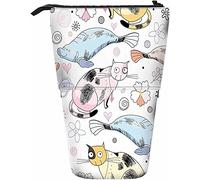 Chat Télescopique Crayon Papeterie Étui Stylos Boîte De Rangement Avec Fermeture Éclair pour Femmes Hommes Garçons Filles Animal Marin Floral Nature Dessin Animé Mignon Doodle Croquis Lion De Mer Pho