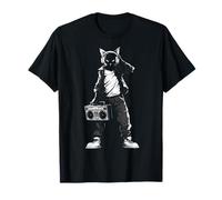 Chat tient radio casque musique motif animal illustration chat T-Shirt