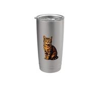 Chat tigré assis réaliste marron rayé noir Gobelet isotherme en acier inoxydable double paroi