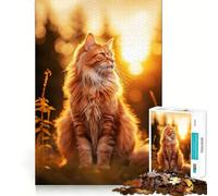 Chat tigré au Coucher du Soleil Puzzle 1000 pièces pour Adolescents Décoration Murale Design Lumineux et Relaxant Assemblage Facile 38x26cm