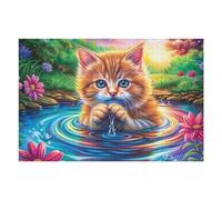 Chat tigré au ruisseau Vert 1000 Pieces Casse-tête Créatif en Carton Épais Rigide Difficulté Moyenne Activité Manuelle Loisir Créatif Cadeau Noël Pas Cher Premium 1000 PCS