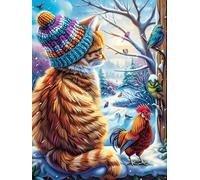 Chat tigré avec un bonnet en tricot et un coq 500 Pièces Puzzle Créatif En Carton Anti-Déchirure Haute Densité Animaux et plantes Difficulté Moyenne Activité Manuelle Loisir Créatif Cadeau Anniversair