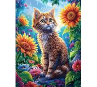 Chat tigré avec un tournesol 1000 Pièces Puzzle Adulte En Carton Sans Déformation Faune sauvage et animaux de compagnie Très Difficile Haute Difficulté Anti-Stress Décoration Murale Idée Cadeau Annive