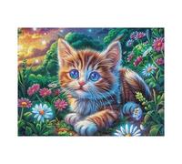 Chat tigré dans la Prairie Fleurie 500 Pièces Puzzle Créatif en Carton Épais sans Déformation Difficulté Moyenne Activité Manuelle Loisir Créatif Cadeau Anniversaire 500 PCS