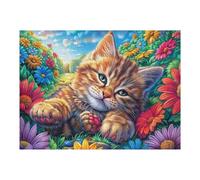 Chat tigré dans Le Jardin de Fleurs 500 Pieces Casse-tête Débutant en Carton Épais Fleurs, Feuilles et Herbe Facile Apprentissage Loisir Créatif Activité Manuelle Décoration Murale Cadeau Saint Valen