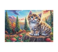 Chat tigré dans Un Champ de Fleurs 1000 Pieces Casse-tête Expert Confirmé en Carton Haute Densité Épais Accompagnement d'animal de Compagnie Fantastique Très Difficile Anti-Stress Loisir Créatif Cade