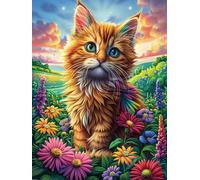 Chat tigré dans Un Jardin Fleuri 1000 Pièces Puzzle pour Ado en Carton Anti-Déchirure Haute Densité Faune Sauvage et Animaux de Compagnie Facile Débutant Jeu De Société Idée Cadeau Anniversaire Petit
