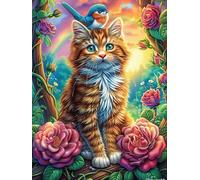 Chat tigré dans un jardin floral 1000 Pièces Puzzle Débutant En Carton Haute Densité Scène de conte de fées dessin animé Facile Apprentissage Anti-Stress Passe-Temps Cadeau Fête Des Mères Haute Qualit