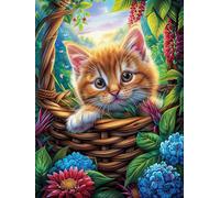 Chat tigré dans un panier avec des fleurs 300 Pièces Puzzle Expert Confirmé En Carton Épais Sans Déformation Rêve magique de science-fiction Très Difficile Motif Complexe Cadeau Fête Des Pères Premium