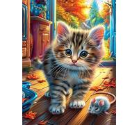 Chat tigré dans une pièce douillette 300 Pièces Puzzle Adulte En Carton Anti-Déchirure Haute Qualité Scène de conte de fées dessin animé Très Difficile Anti-Stress Décoration Murale Cadeau Noël Qualit