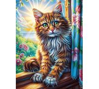 Chat tigré dans une pièce douillette with Curtains 1000 Pièces Puzzle Expert Confirmé En Carton Sans Déformation Animaux et plantes Très Difficile Décoration Murale Collection Cadeau Fête Des Pères Pr