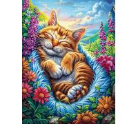 Chat tigré Dormant dans Un Jardin Fleuri Puzzle 1000 Pièces pour Adultes Educa Premium Qualité Supérieure Vision Décoration Moderne Cadeau Original Famille 1000 PCS