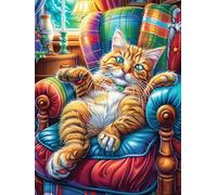 Chat tigré Faisant la Sieste dans Un Fauteuil Douillet 1000 Pieces Casse-tête Débutant en Carton Haute Qualité Faune Sauvage et Animaux de Compagnie Facile Anti-Stress Passe-Temps Loisir Créatif Idée