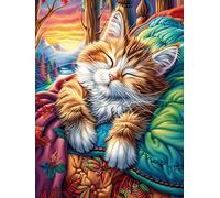 Chat tigré Faisant la Sieste dans Une Couverture en Tricot 500 Pièces Puzzle Créatif en Carton Haute Qualité Rêve Magique de Science-Fiction Difficulté Moyenne Activité Manuelle Loisir Créatif Cadeau
