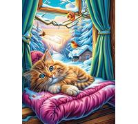 Chat tigré faisant la sieste dans une maison douillette 500 Pièces Puzzle Adulte En Carton Anti-Déchirure Haute Qualité Faune sauvage et animaux de compagnie Très Difficile Anti-Stress Décoration Mura