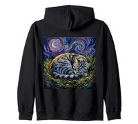 Chat tigré Gris Nuit étoilée endormi félin et Lune Sweat à Capuche