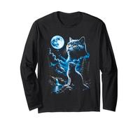Chat tigré Hurlant Lune drôle années 90 Meme Manche Longue