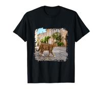 Chat tigré Marchant Tranquille scène de Rue européenne T-Shirt
