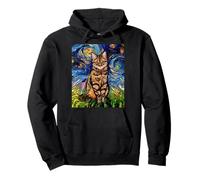 Chat tigré marron nuit étoilée art animal impressionniste par Aja Sweat à Capuche