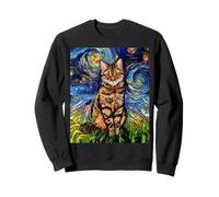 Chat tigré Marron Nuit étoilée Art Animal impressionniste par Aja Sweatshirt