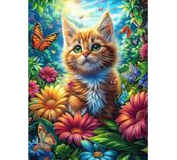 Chat tigré orange avec des papillons 300 Pieces Casse-tête Pour Ado En Carton Haute Densité Rêve magique de science-fiction Facile Débutant Activité Familiale Jeu De Société Cadeau Créatif Saint Valen