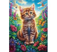 Chat tigré orange avec des papillons 500 Pieces Casse-tête Collectionneur En Carton Anti-Déchirure Faune sauvage et animaux de compagnie Haute Difficulté Décoration Murale Collection Cadeau Noël Quali